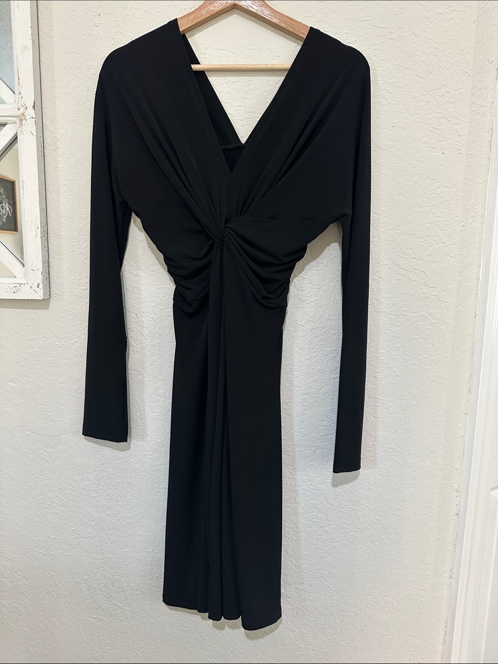 New York & Company Black Twist-Knot Long Sleeve Dress